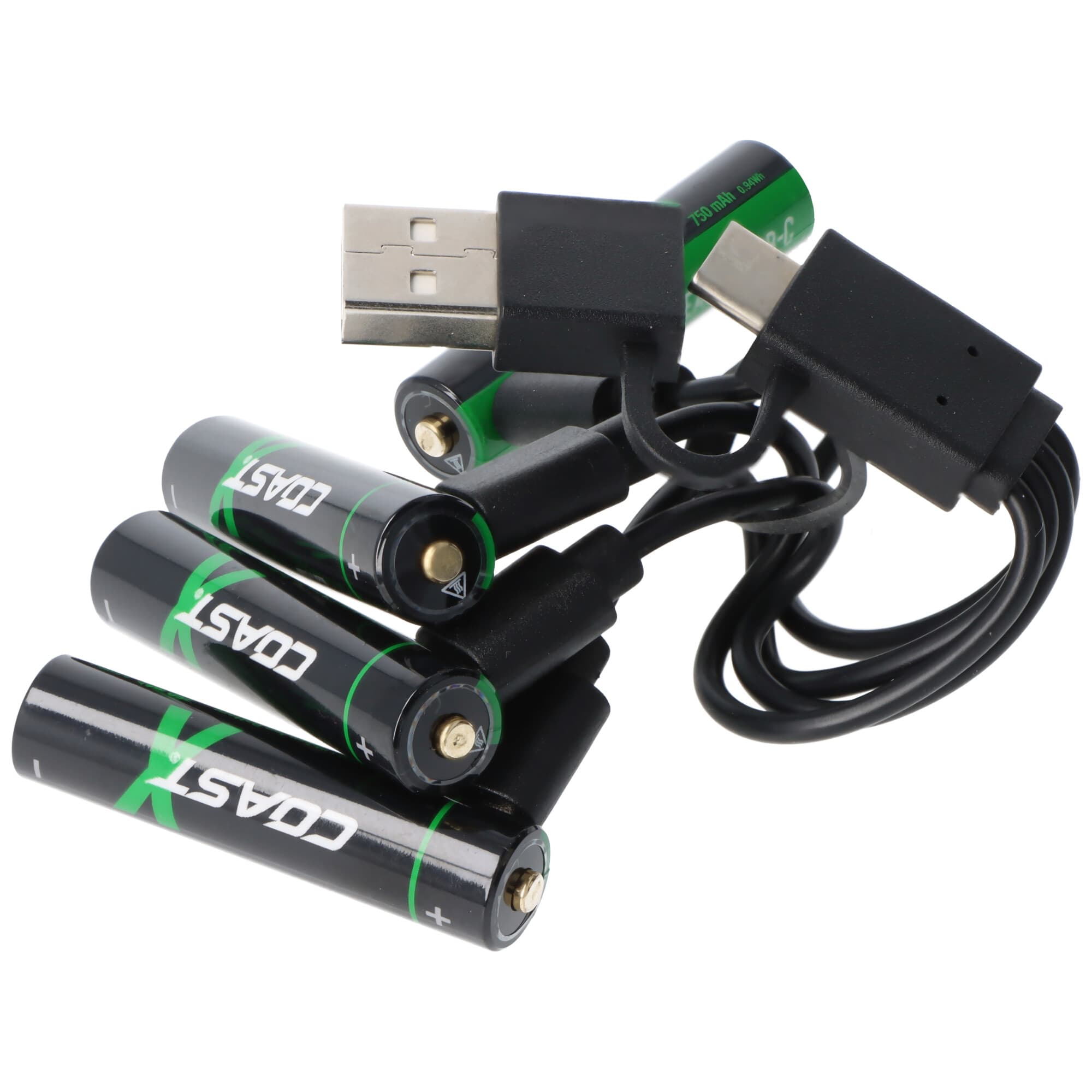 Piles lithium-ion Micro AAA 1,5 V ZITHION-X® de 750 mAh, avec câble de chargement USB-C 4 en 1
