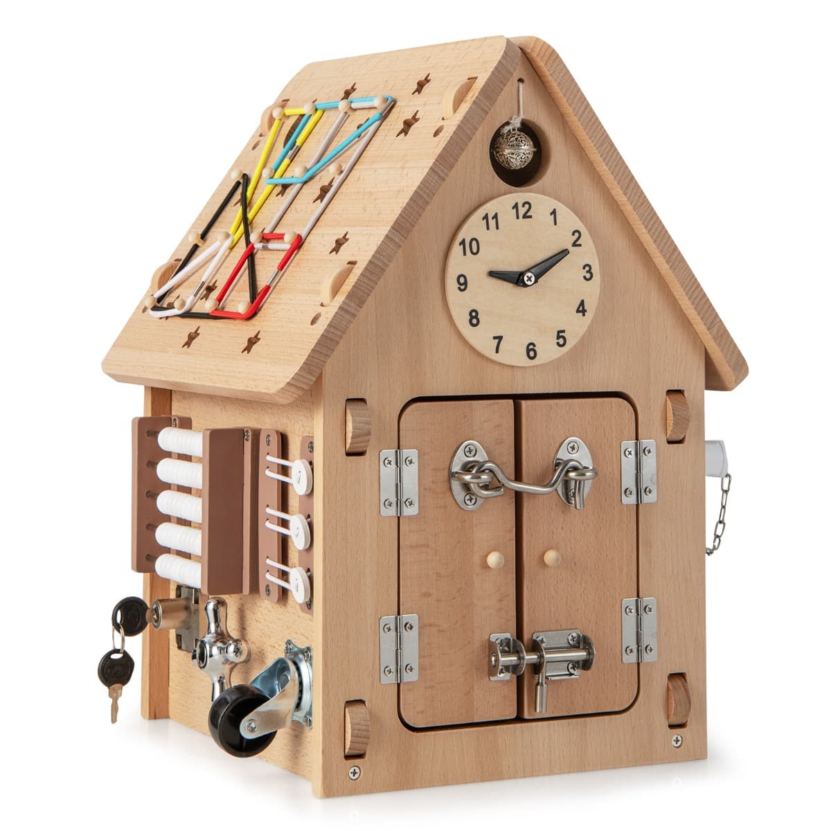 CostwayCube d'Activité en Bois avec Espace de Rangement Intérieur Maison de Jouet Educative avec Coins Ronds pour Enfants de 3 Ans+