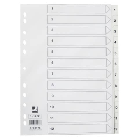 Intercalaire 1-12, A4, plastique, blanc - Q-CONNECT
